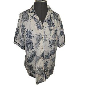 Cora Spearman Women's Hawaiian Shirt Pineapple Print Cotton Short Sleeve Size L